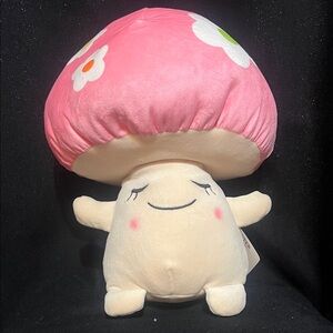 Pink Mushroom Plush Toy with Daisy Accents